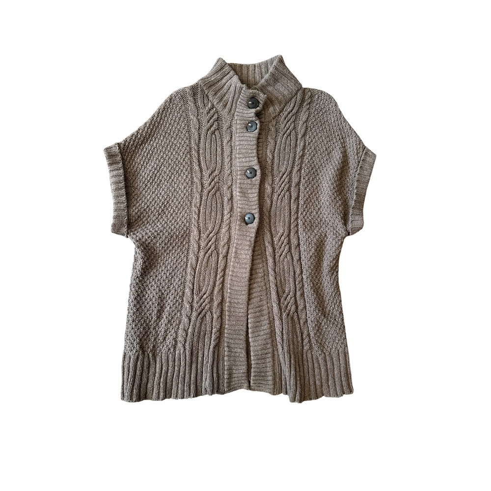 Eddie Bauer Women XL Brown Cable Knit Alpaca Blend Button Front Sweater Vest
